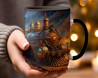 Caneca de trem steampunk: xícara de café estilo vintage com fantasia ferroviária