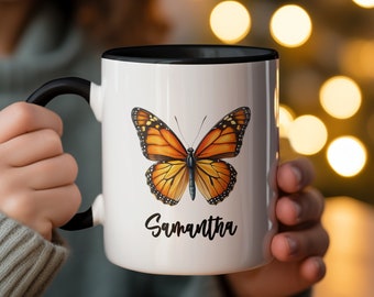 Caneca Borboleta Monarca: Caneca de Café Floral Personalizada, Presente para Amantes da Natureza