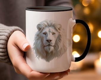 Caneca Leão Branco: Caneca de Café Artística com Animal da Selva