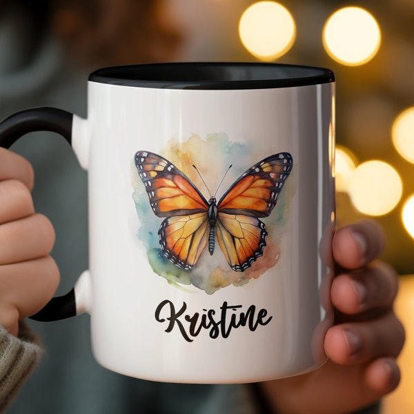 Personalized Monarch Butterfly Mug, Custom Name, Unique Watercolor Design Coffee Cup, Nature Enthusiasts, Butterfly Lovers Gift for Women.