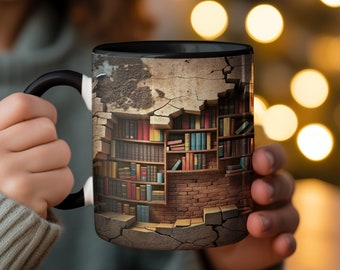 Bücherregal-Tasse: 3D Vintage Buchliebhaber-Kaffeetasse