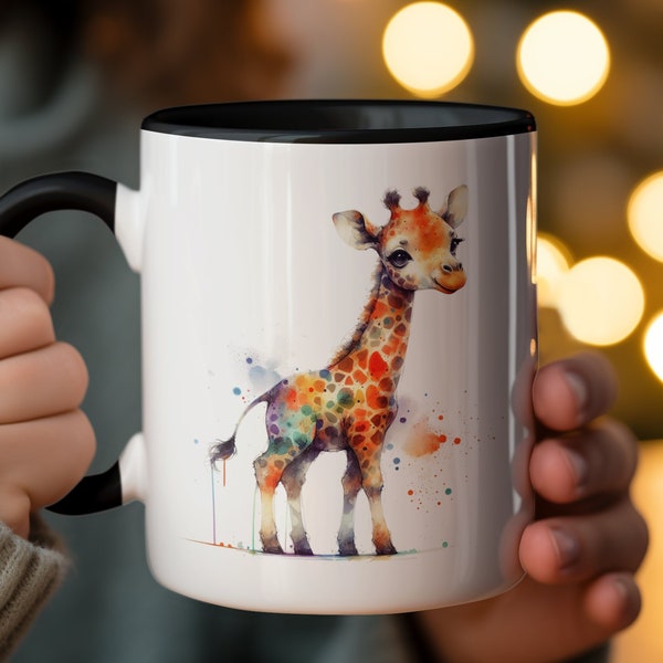 Watercolor Giraffe Mug, Cute Animal Art Coffee Cup, Unique Safari Theme Kitchen Decor, Gift for Giraffe Lover, Whimsical Wildlife Drinkware