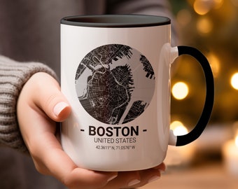 Caneca com o mapa da cidade de Boston: xícara de café moderna para lembrança
