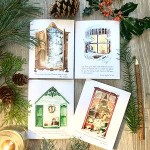 Set di quattro biglietti di auguri letterari per le feste, regalo, classici di Natale, Piccole donne, Narnia, Anna dai capelli rossi, La casa nella prateria