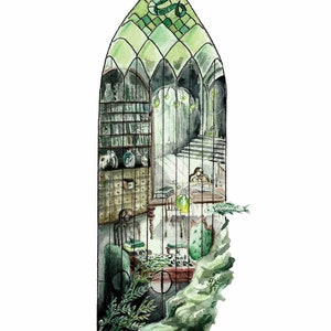 Ambitious and Cunning Magical Room Window: Watercolor Art Print, witch, wizard, magic image 1