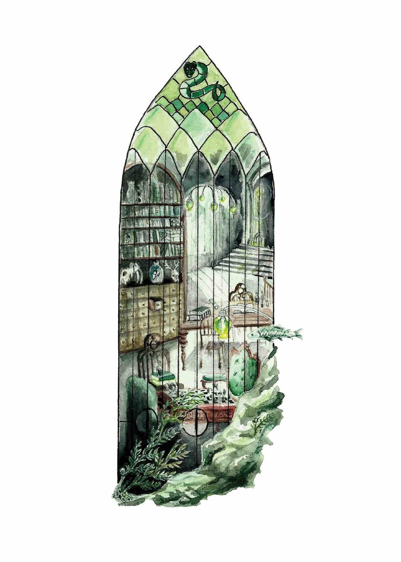 Ambitious and Cunning Magical Room Window: Watercolor Art Print, witch, wizard, magic image 1