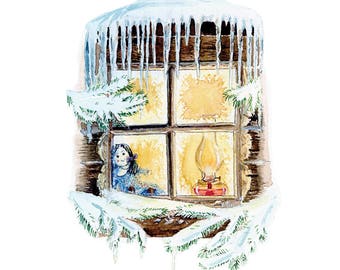Little House in the Big Woods Inspired Fine Art Print: Literary Windows Series, Little House on the Prairie, nursery art, teacher gift