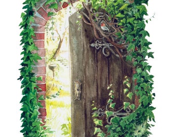 The Secret Garden Inspired Watercolor Fine Art Print: Literary Windows Series, Nursery art, teacher gift, book club gift