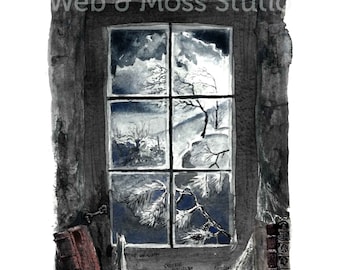 Wuthering Heights Inspired Watercolor Fine Art Print: Literary Windows Series, Emily Bronte, library art, bookish gift, book club, classics