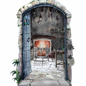 Howl's Moving Castle Inspired Watercolor Fine Art Print: Literary Windows Series, nursery art, bookish gift, librarian, nostalgia, classics