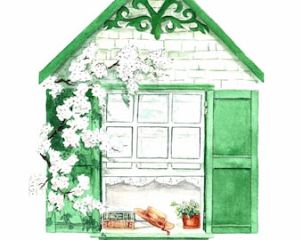 Anne of Green Gables Inspired Watercolor Fine Art Print: Literary Windows Series, nursery art, bookish gift, librarian, book club, classics