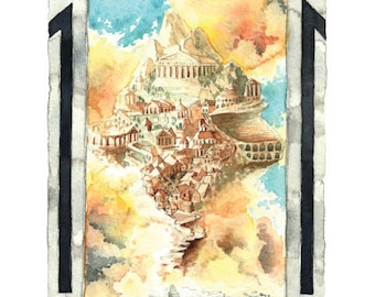 Percy Jackson Inspired Watercolor Fine Art Print: Literary Windows Series, nursery art, bookish gift, librarian, nostalgia, classics