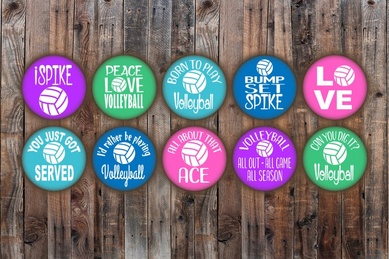 Set of 10 Volleyball team pins buttons with colorful Etsy