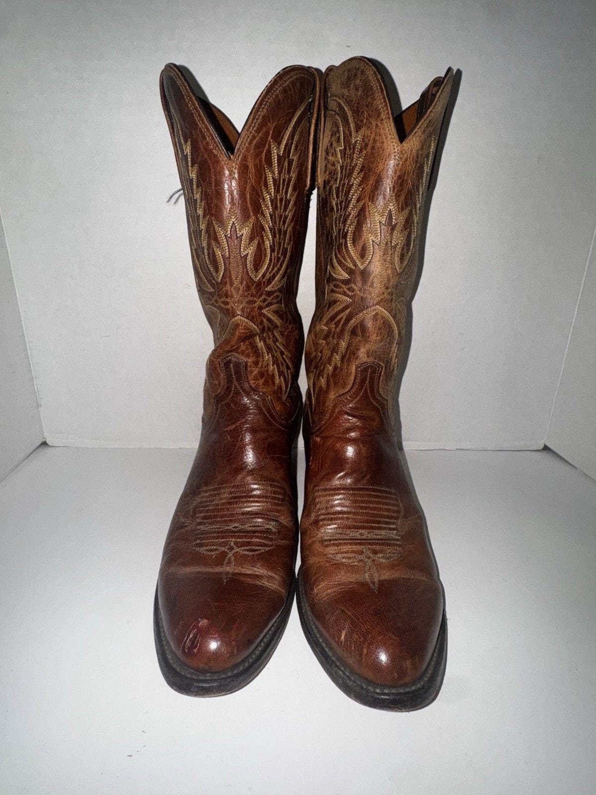VTG Lucchese 1883 Crayton Cowboy Boots Mens 10 D Brwn Mad Dog Goat Leather N1547 Lucchese 1883 Crayton Boots Mens 9 B Brown Mad Dog Goat  main image 2