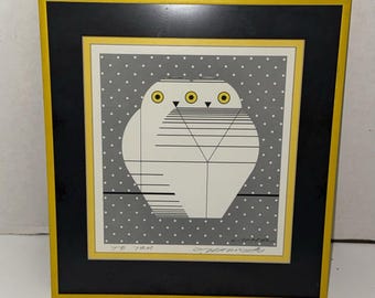 Charles Harper Signed Owl Serigraph Framed Minimal Realism Print 1980