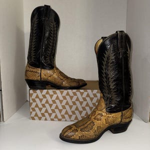 Vintage Tony Lama USA Python Snakeskin Cowboy Boots Mens 9 Western Exotic