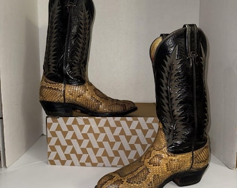 Vintage Tony Lama USA Python Snakeskin Cowboy Boots Mens 9 Western Exotic