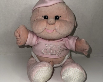 Muñeca de peluche vintage de 1994 de Petting Zoo, juguete de peluche rosa de It's a Girl, década de 1990