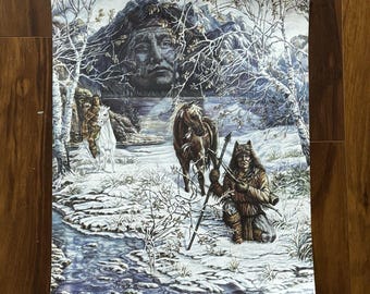 Póster vintage de Jenelle Side Indian Trackers de 1994, arte nativo del oeste, 20x16