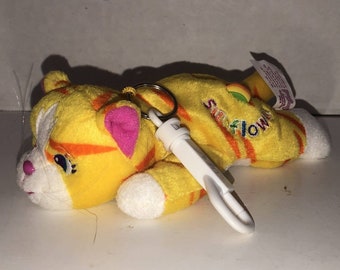 Lisa Frank Sunflower Yellow Cat Plush Bean Bag Key Chain Vintage 1998 Stuffins