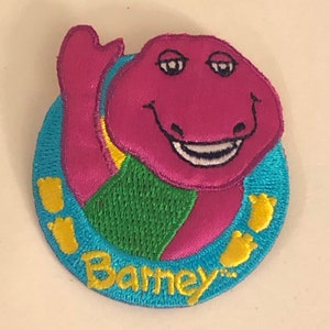 Vintage Barney the Dinosaur 2” Iron On Patch 90s Purple Friends Waving