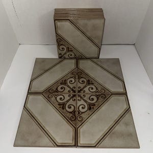 Vintage 70s Italian Tile Lot 12 Ceramiche Girardi 8x8 Scroll Pattern Set Ceramic