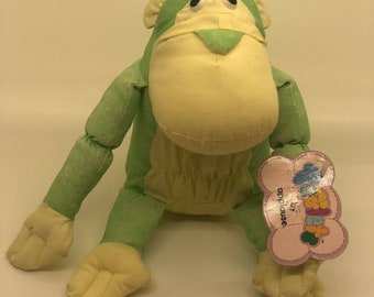 Vintage Pufflet Monkey 1986 Plush Applause Pufflets Green Stuffed Animal 1980s