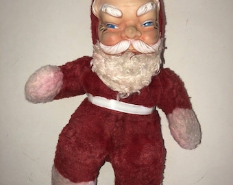 Vintage 50s 60s “Evil” Santa Claus Stuffed Plush Rubber Face 12" Muisc Box In