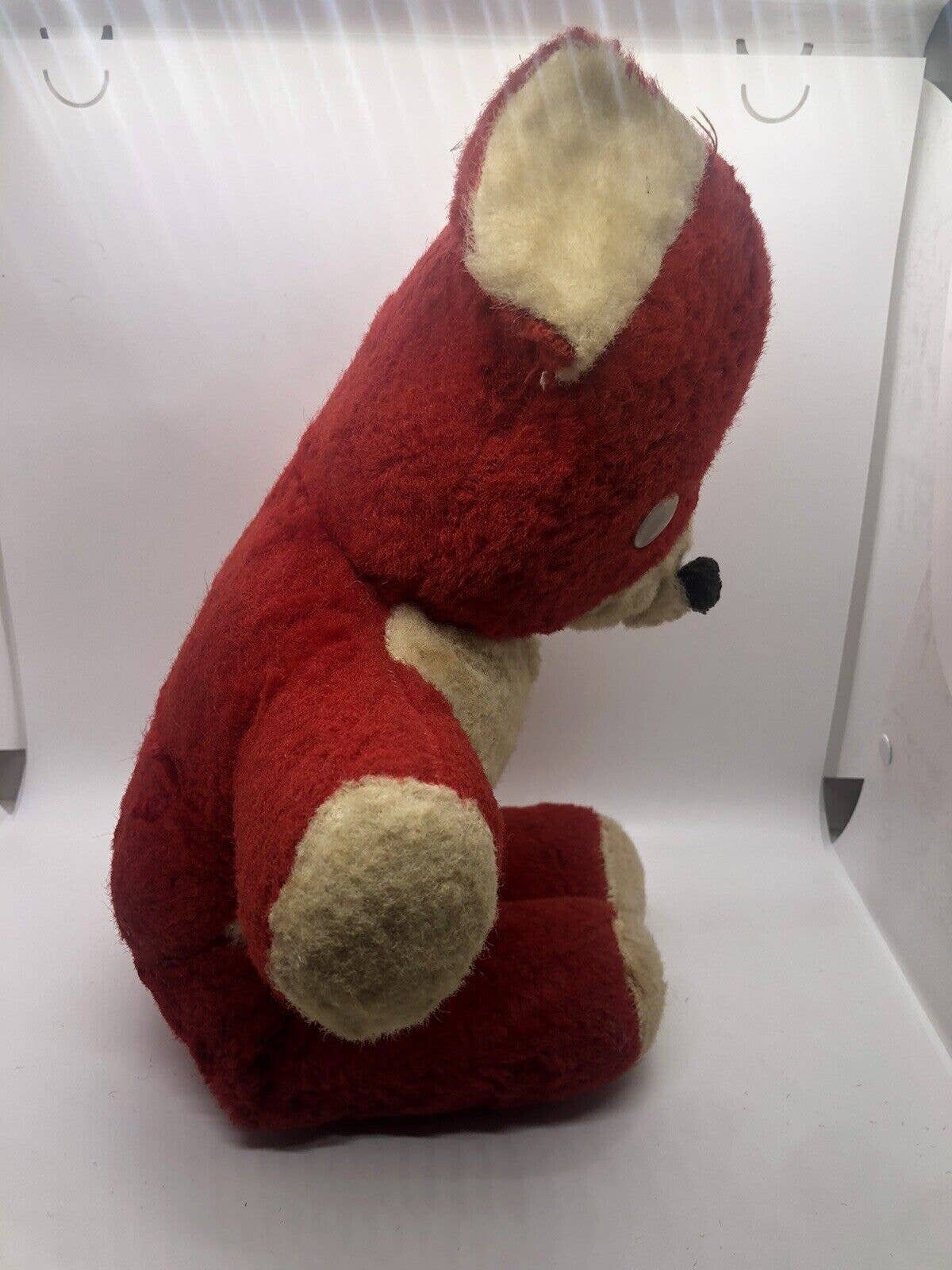 Vintage 50s Carnival Teddy Bear Red White 1950's 18" Jingle Bell in Ear ...