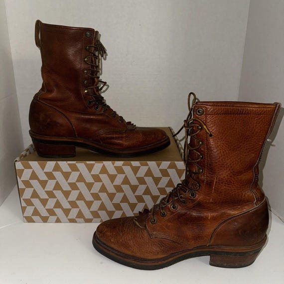 Chippewa, Vintage Chippewa USA Made Leather Lace Up Work Boots Mens 9 EEE Vibram Sole