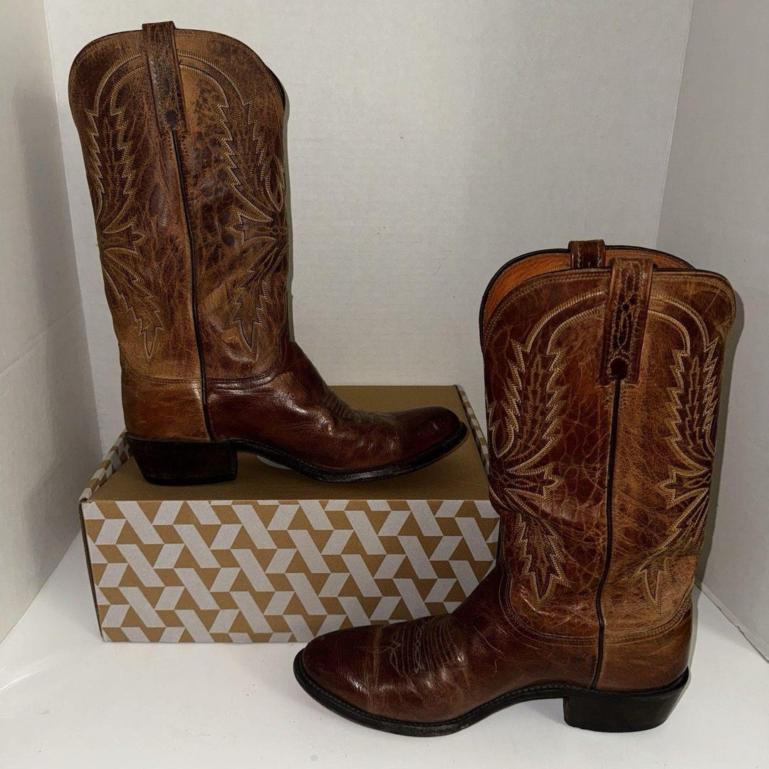 Lucchese 1883 Crayton Mad Dog Goat Leather Western Cowboy Boots Mens Size:10.5D Lucchese 1883 Crayton N1547R Mad Dog Goat Leather Cowboy  main image 4