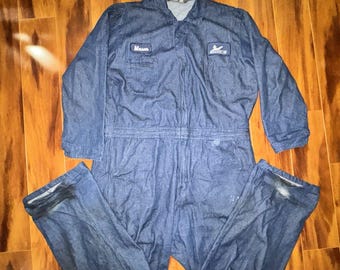 Vintage Michelin Denim Coveralls Berne XL Mason Mechanic Workwear USA Auto Tires