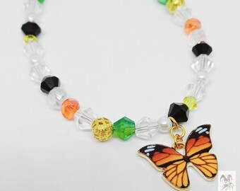 Monarch Butterfly Life Cycle Beaded Charm Bracelet