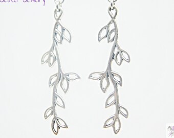 Antiqued Silver-Plated Tree Branch Dangle Earrings