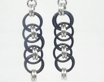 Black Helm Weave Chainmaille Dangle Earrings