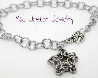 Byzantine Star Charm Bracelet: Aluminum Chainmaille, Tiffany-Style