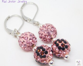 Sparkly Pink Leopard Dangle Earrings