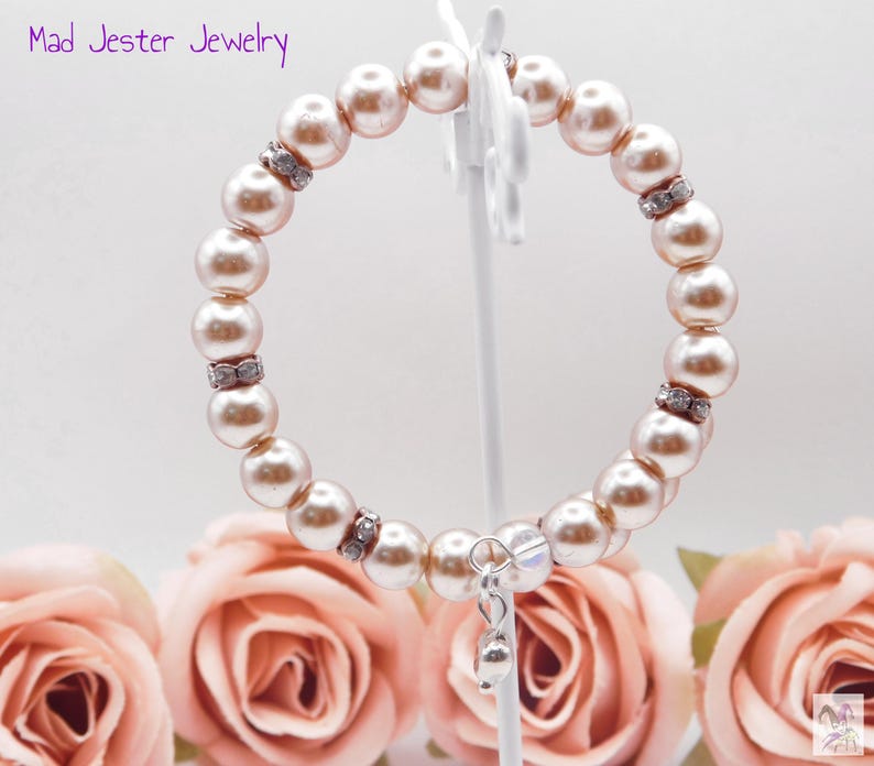 Beige Faux Pearl Memory Wire Bracelet image 4