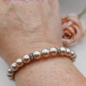 Beige Faux Pearl Memory Wire Bracelet image 5