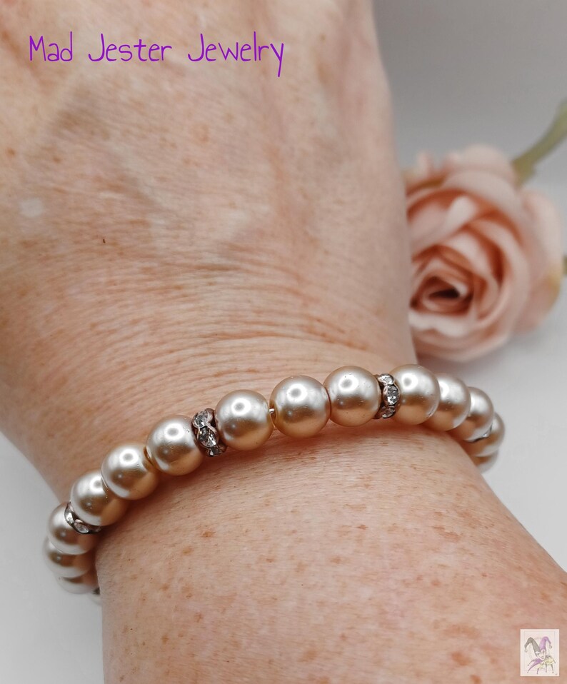 Beige Faux Pearl Memory Wire Bracelet image 5