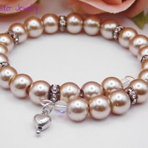 Beige Faux Pearl Memory Wire Bracelet image 1