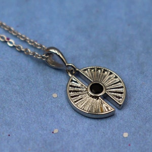 Round pendant necklace, Disc necklace, Silver black necklace, Round silver necklace, Small pendant necklace, Minimalist black necklace