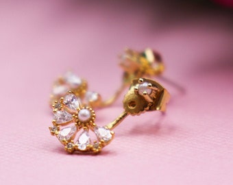 Ear jackets, Double side earrings, Jacket earrings, Modern earrings, Front back earrings, Gold bridal earrings, Gold pearl earrings