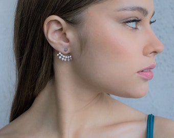 Jacket earrings, Unique silver earrings, Unique silver earrings for women, Statement silver earrings for women, Modern silver earrings