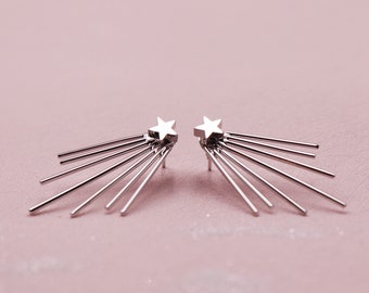 Star earrings, Silver star earring, Silver Star jewelry, Ear jacket, Earring jacket, Double side earring, Front back earring, Modern earring