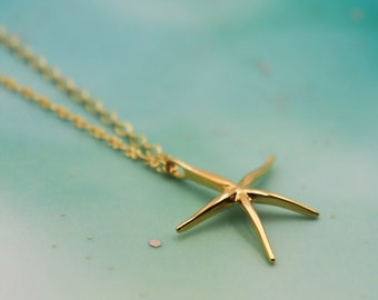 Beach wedding jewelry, Starfish jewelry, Ocean necklace, Beach pendant necklace, Gold beach necklace, Sea necklace, Elegant necklace