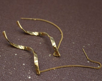 Gold drop earrings, Threader earrings, Long dangle earrings, Long gold earrings, Gold chain earrings, Gold dangle earrings, Spiral earrings