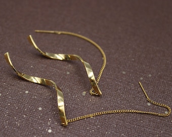 Gold drop earrings, Threader earrings, Long dangle earrings, Long gold earrings, Gold chain earrings, Gold dangle earrings, Spiral earrings