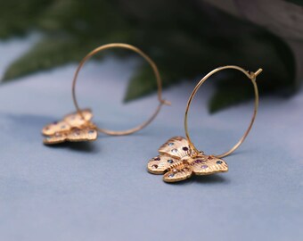 Gold dangle earrings, Hoop with charm, Butterfly Earrings, Hoop dangle earrings, Rainbow earrings, Gold butterfly jewelry, Jewelry gift