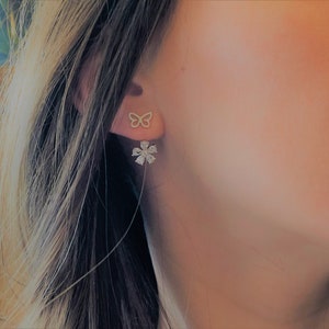 Ear jacket, Front back earrings, Silver flower earrings, Butterfly earrings, Modern earrings, Double side earrings, Jacket earrings